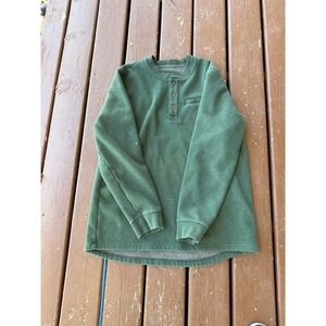 LL Bean Katahdin Iron Works Henley Fleece Lined Waffle Knit Green XLT 298104